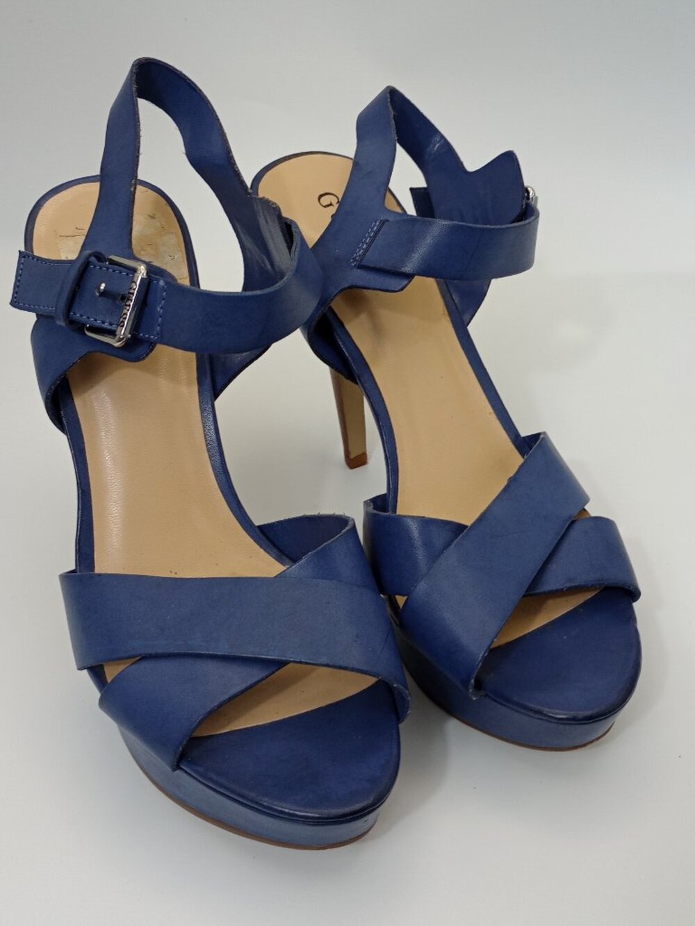 Blue Platform Stiletto Heels Ankle Strap Sandals Women's Size 9